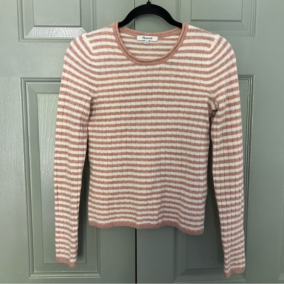 Madewell Colette Pink and White Striped Crewneck Sweater - Picture 1 of 6